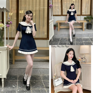 Đầm Nữ- Đầm Dự Tiệc Nữ Thắt Nơ Chiết Eo Kiểu Dáng Thủy Thủ Phong Cách Preppy Tiêu Thư Xưởng Bảo Ngọc