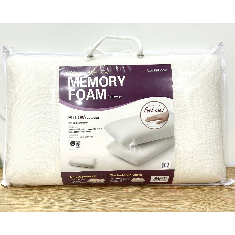 Gối Memory foam 50D Lock&Lock HLW112, hình dáng thường, kích thước 500*300*100mm, trọng lượng 500g