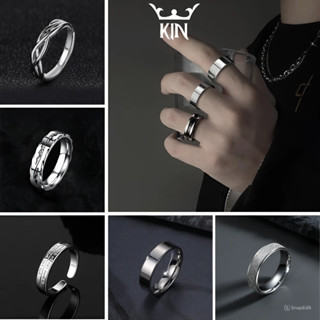 Nhẫn Titan Trơn Vát Cạnh Kiều Dáng Unisex KIN ACCESSORIES, nhẫn nam mạ bạc phong cách đơn giản Y2K Thời Trang Thanh Lịch