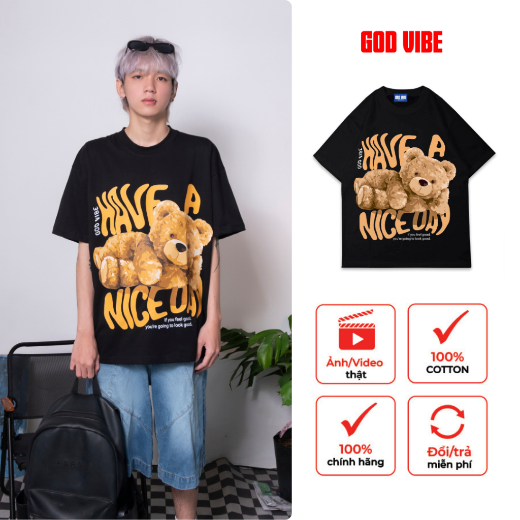 Áo thun Local Brand GOD VIBE Phong Cách Unisex Form Rộng Tay Lỡ GTK124