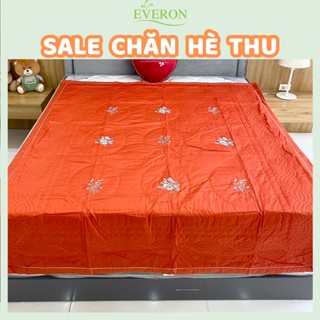 Chăn hè thu Everon chính hãng cotton màu cam thêu hoa giảm giá ESC 20007