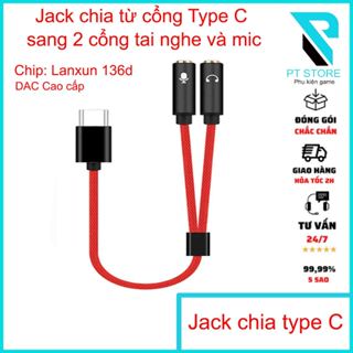 Jack chia từ cổng Type C sang 2 cổng tai nghe và mic - DAC cao cấp - Chơi Game - LiveStream...