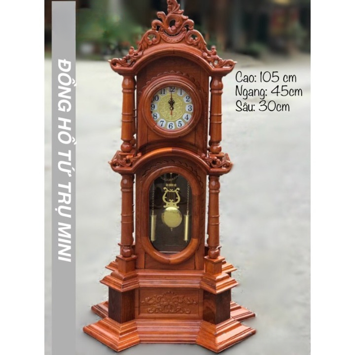 Đồng hồ  tứ  trụ đồng hồ mini tứ trụ đồng hồ tháp  mini gỗ hương kích cỡ  cao 105 ngang 45 sâu 30 .