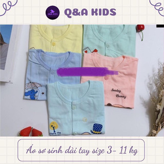 Áo sơ sinh dài tay size 3- 11 kg , áo cho bé 100 % cotton tự nhiên mềm mịn an toàn cho da