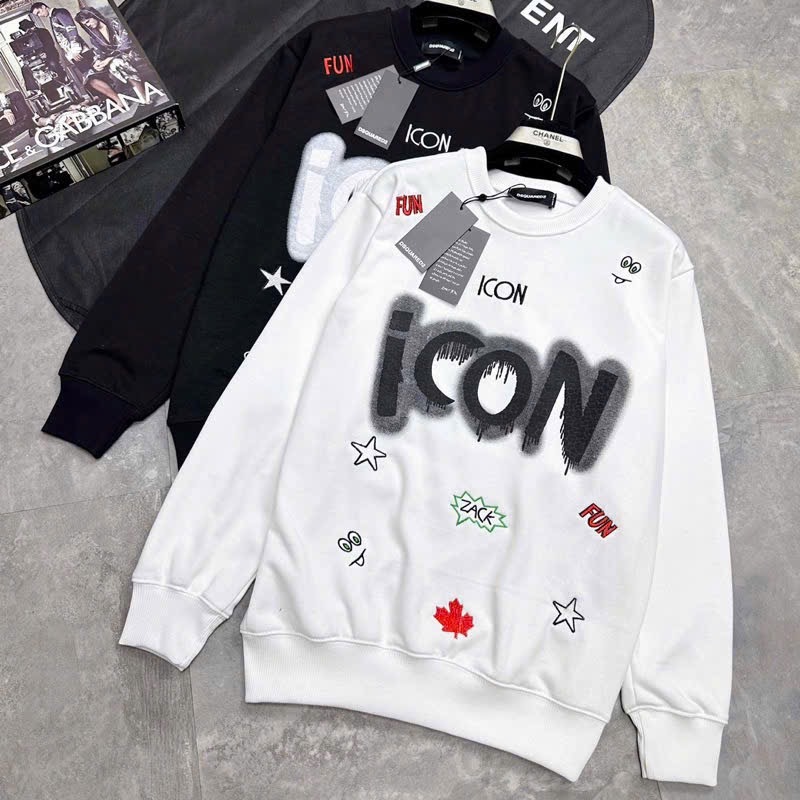 Áo Sweater Dsq Icon nam nữ họa tiết đủ 2 màu. Áo Thu Đông Dsq2 nỉ cao cấp 005