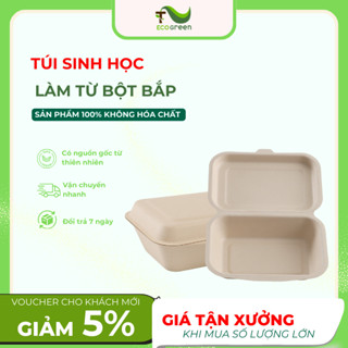  SET 50 Hộp  Khay  Bã Mía 1 Ngăn Nắp Liền   Đáy Chữ Nhật  Bã Mía Cao Cấp - T2Ecogreen 