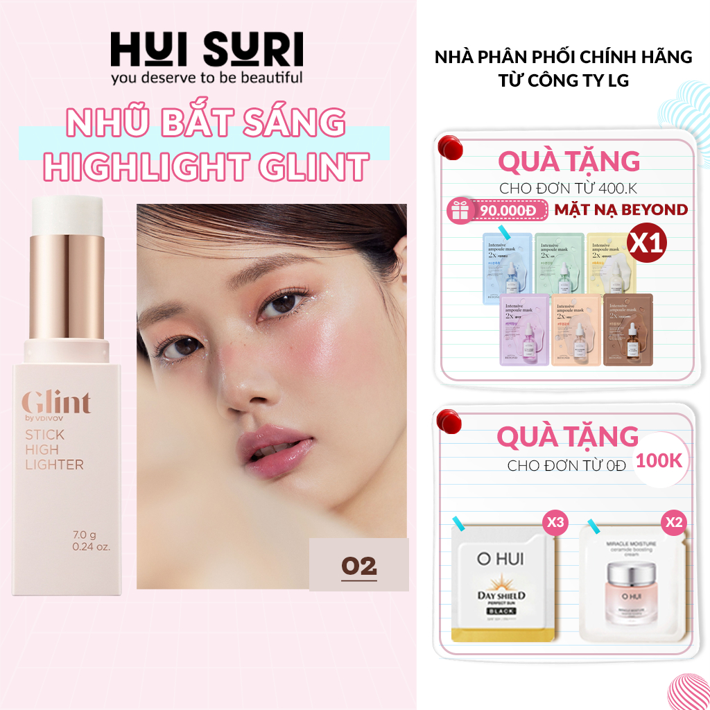 Nhũ bắt sáng highlight Glint dạng thỏi 7g chứa bột ngọc trai, tiện lợi, dưỡng ẩm da - Huisuri Offici