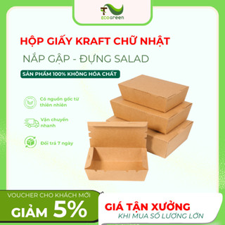  Combo 50 Hộp Giấy Chữ Nhât B Giấy Kraft nắp gập đựng salad thức ăn dùng cho nhà hàng khách sạn 