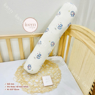iuem Gối ôm cho bé từ sơ sinh, vỏ xô muslin mềm mát, kt 65*12cm