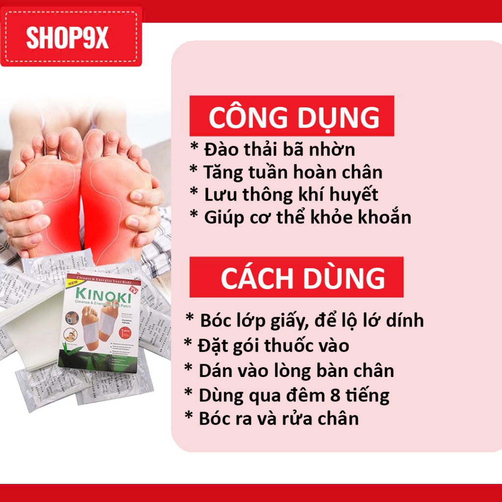 Combo 10 Hộp Miếng Dán Chân Thải Độc Nhật Bản Kinoki Detox Foot Patch (10 Miếng/Hộp) // Shop9x