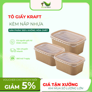50 Tô giấy kraft HÌNH CHỮ NHẬT đựng thực phẩm 750ml/1000ml kèm NẮP NHỰA, giá xưởng T2ECOGREEN