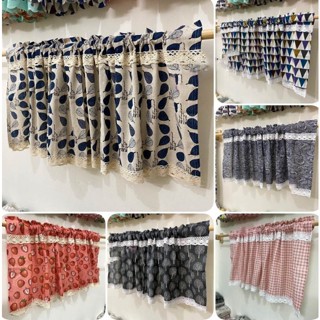 [CAO 70-75CM_MIX REN XINH] Rèm vải bố thô decor bếp, tủ kệ viền ren hoa vintage. màn che cửa sổ