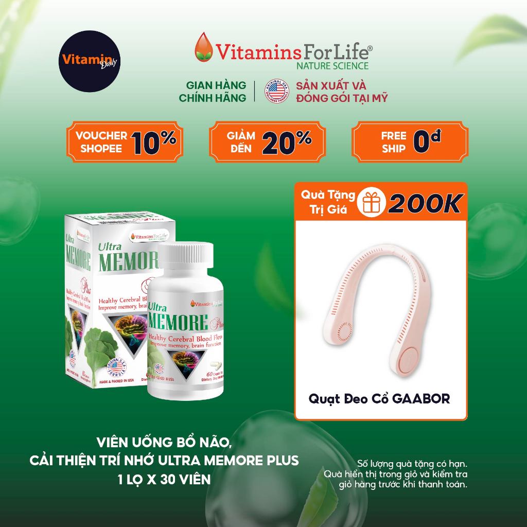 [Tặng quạt điện]_Viên Uống Bổ Não Cải Thiện Trí Nhớ ULTRA MEMORE PLUS – Tăng Tuần Hoàn Máu Não