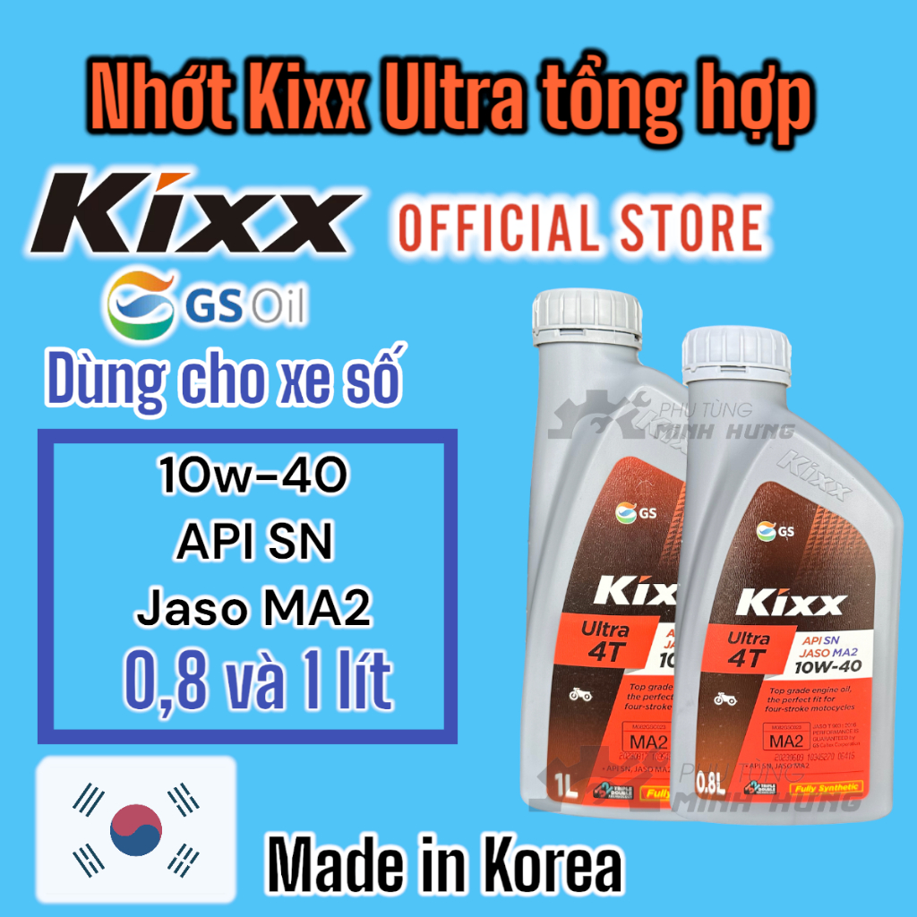 Nhớt Tổng Hợp Kixx Ultra 10W40 0,8L 1L Nhập Khẩu Hàn Quốc Cho Xe Số