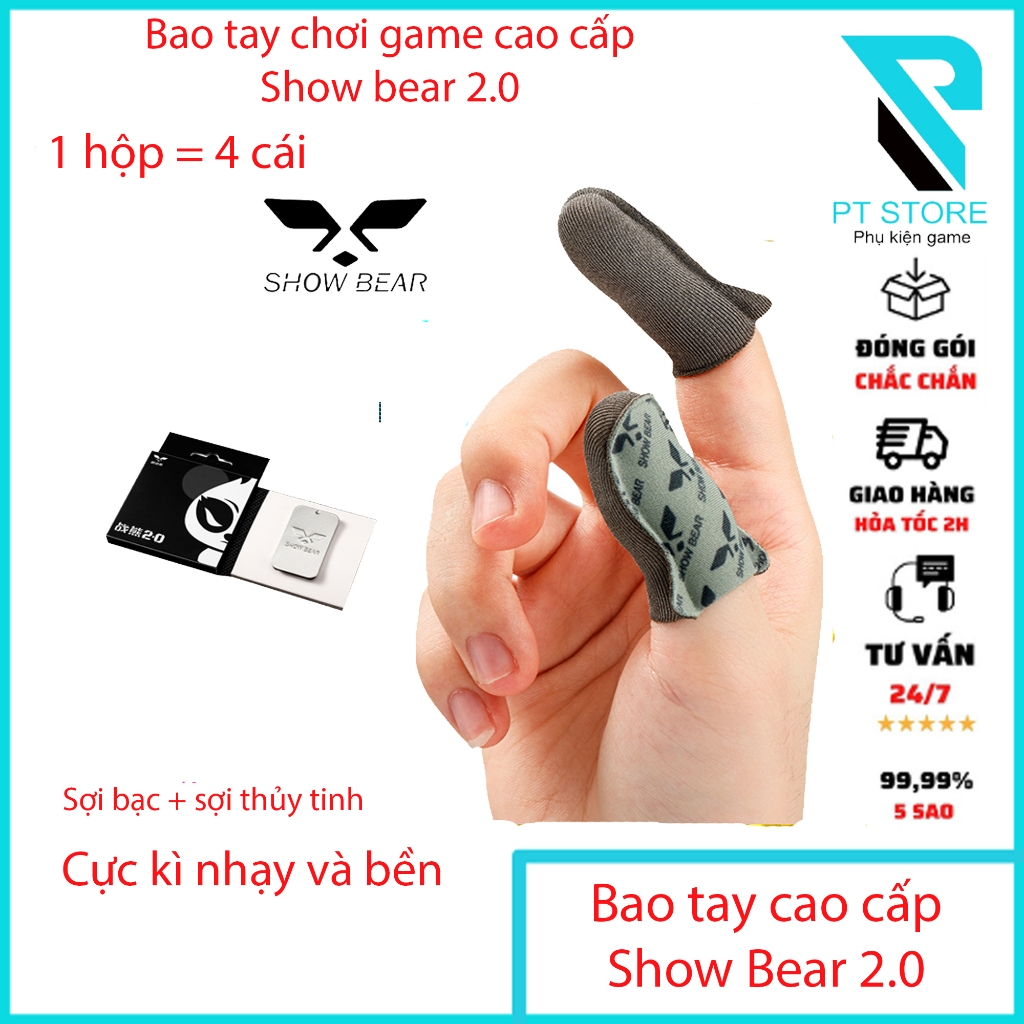 Bao Tay Chơi Game Siêu Cao Cấp SHOW BEAR chơi ff, Pubg, Liên Quân.... Lưu ý:  1 hộp gồm 2 cặp bao tay ( 4 cái )