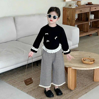 Bộ quần áo bé gái - bộ quần áo dài tay bé gái phối ren phong cách tiểu thư bánh bèo