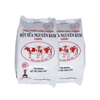 2 bịch sữa bột nguyên kem Hai Con Bò Đỏ