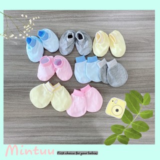 Set 5 bộ bao tay bao chân sơ sinh, thương hiệu MINTUU, chất liệu vải 100% cotton