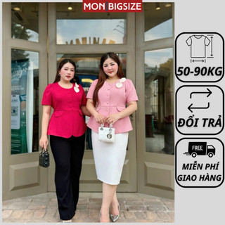 Áo bigsize nữ kiểu cổ đính lá phôi màu nút bọc sang chảnh vải cotton dự tiệc đi chơi MON big size 50 - 90kg