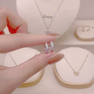 Khuyên tai tròn nữ bạc 925 đính đá lấp lánh sang trọng xi kim | HARMONY ACCESSORIES K307