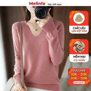 Áo len nữ cổ tim dài tay len dệt kim Quảng Châu mềm mịn co giãn, áo len mỏng cổ V dáng thung mặc mùa thu đông mã VAA0228
