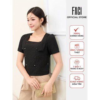 Áo Sơ Mi Công Sở FACI Tine Shirt Chất Đũi Nhật Đen Cao Cấp Thiết Kế Cổ Vuông Dáng Croptop Điệu Đà - FA23027