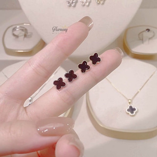 Khuyên tai nữ bạc S925 thiết kế hình cỏ 4 lá nhẹ nhàng, nữ tính xi kim/ xi vàng 14k Doris K310| HARMONY ACESSORIES