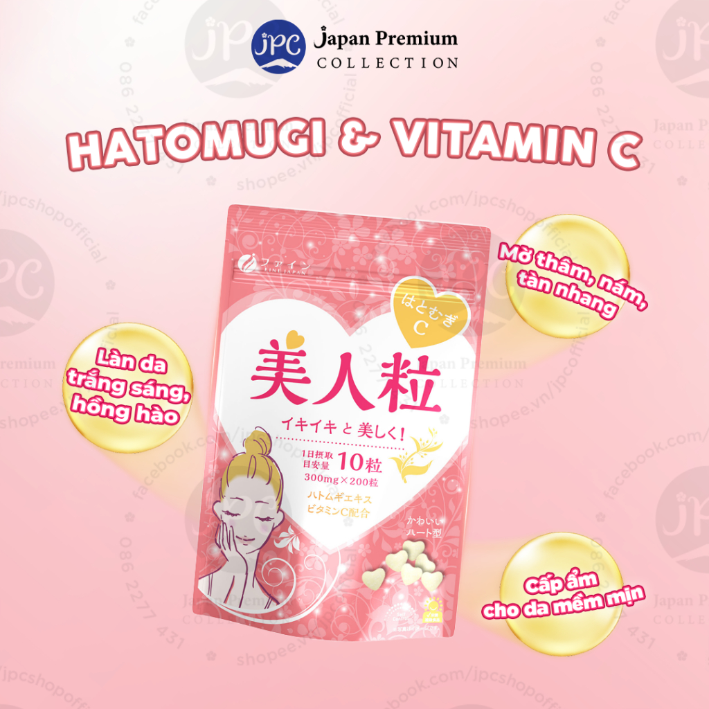 Viên Uống Trắng Da Hatomugi & Vitamin C Nhật Bản Fine Japan - Nhật Bản (Gói 200 Viên)