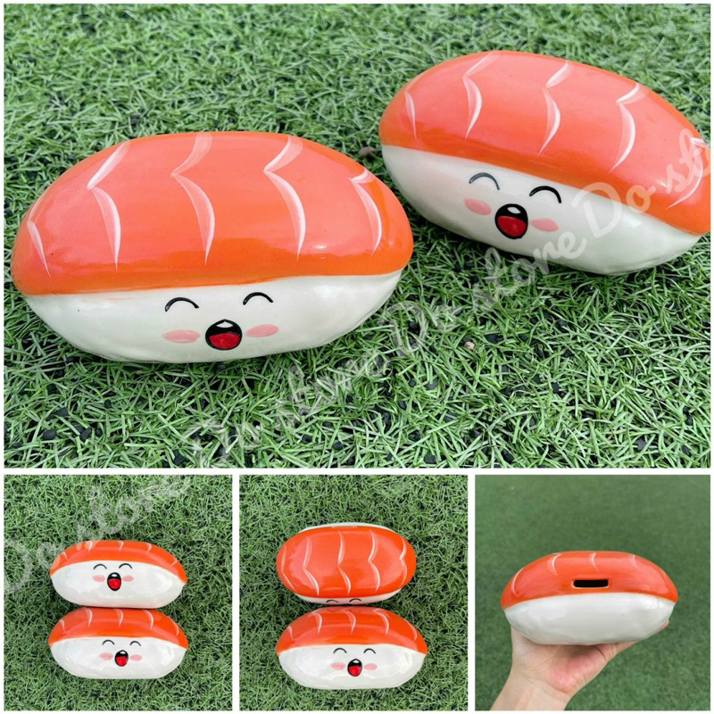 (15cmx6cm) Heo đất tiết kiệm - Lợn sứ tiết kiệm - Ống heo hình Sushi cá hồi Sushi cá ngừ size bé - d