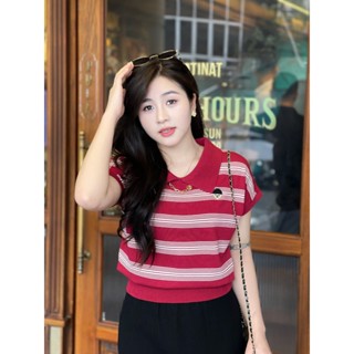 Áo Len Kẻ Cổ Đức Phối Dây Xích Thêu Hình Chất Len Mềm Co Giãn Thoải Mái Kiểu Dáng Trẻ trung Evalover  AL202491033