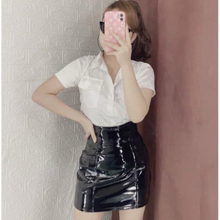 HV - Áo sơ mi lụa gấm cộc tay 2 túi ngực