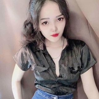 HV - Áo sơ mi lụa gấm cộc tay 2 túi ngực