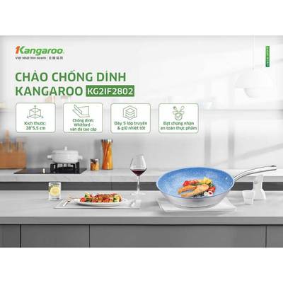 Chảo inox 28cm chống dính đáy từ Kangaroo KG2IF2802