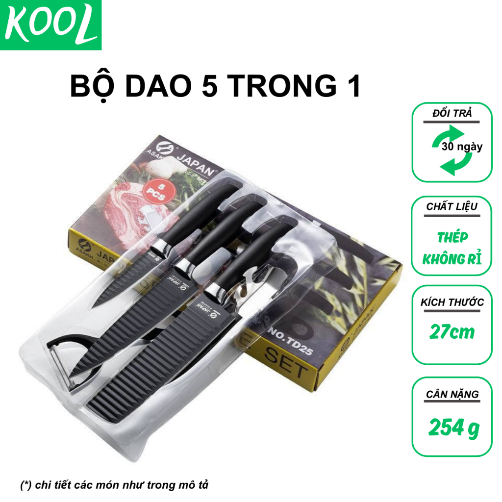 Dao làm bếp Nhật bộ 5 trong 1 đa năng asakh