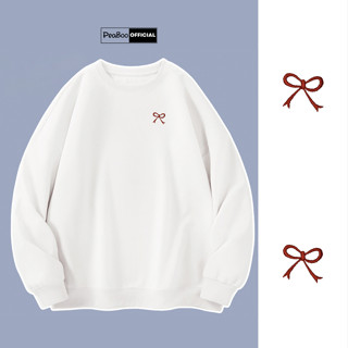 Áo Sweater THÊU Nơ Đỏ Nam Nữ By PEABOO Unisex Chất Nỉ Lót Bông Form Rộng