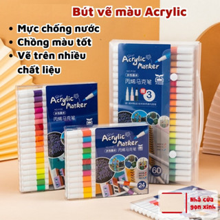 Bút Màu Acrylic Marker 12/24/36/48/60 Cao Cấp Màu Sắc Tươi Sáng - Bút Lông Màu
