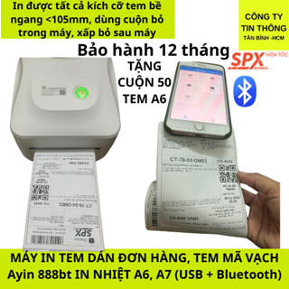 Máy in đơn hàng TMĐT Ayin 888 từ Điện Thoại Qua Bluetooth 888BT in tem mã vận chuyển, tem, ảnh cho Android và iPhone