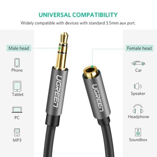 Cáp nối dài cổng loa 3.5mm dài 0,5m đầu kim loại xịn UGREEN , cáp nối dài tai nghe loa mic
