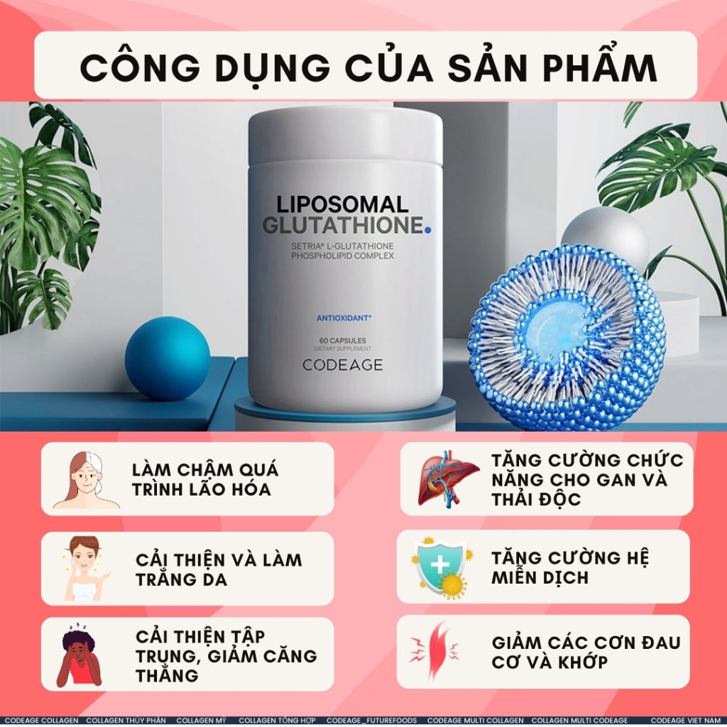 Viên Uống Trắng Da CODEAGE Glutathione Liposomal 500mg và 1000mg, Chống Oxy Hóa, Tăng Sinh Collagen