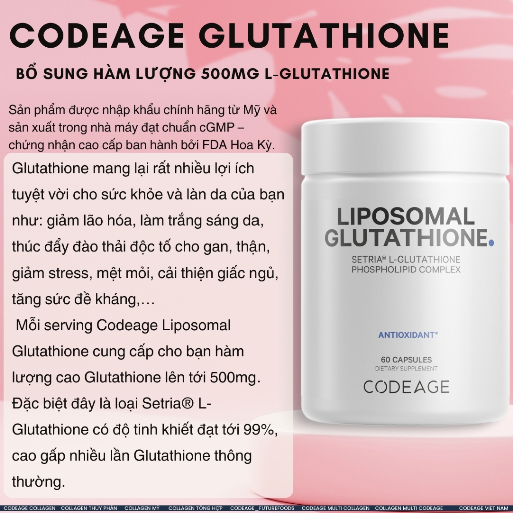 Viên Uống Trắng Da CODEAGE Glutathione Liposomal 500mg và 1000mg, Chống Oxy Hóa, Tăng Sinh Collagen