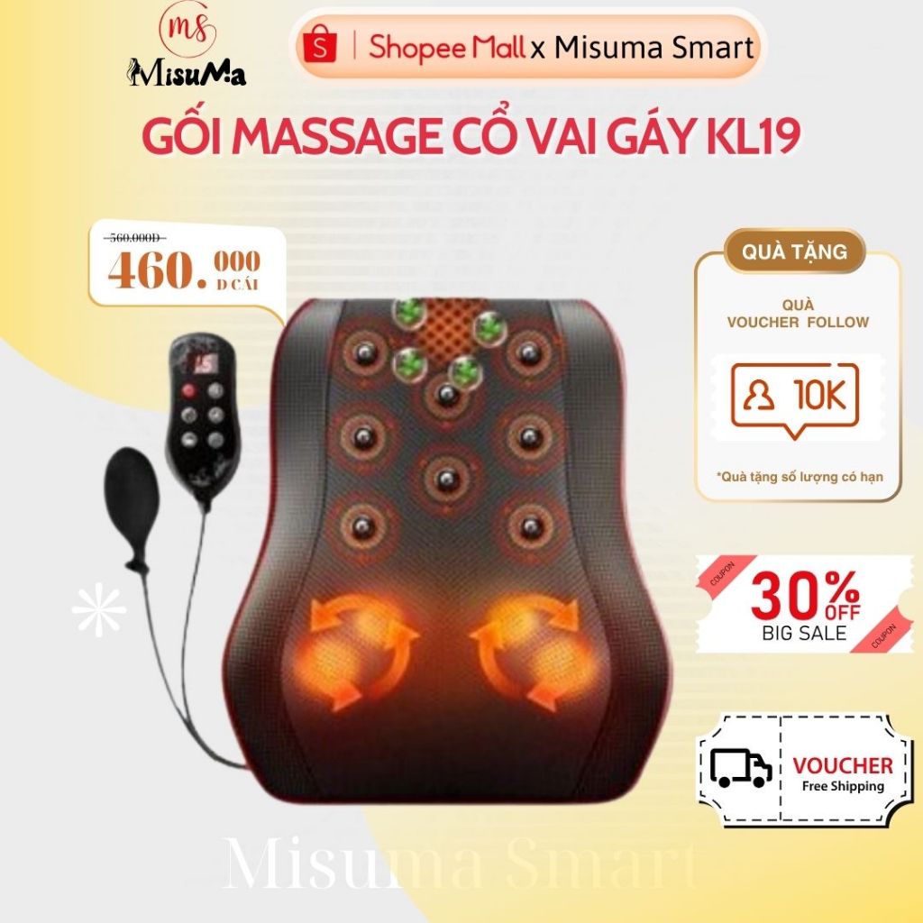 Gối Massage Cổ Vai Gáy MISUMA , Máy Massage Hồng Ngoại KL-19 Hỗ Trợ Mát Xa Toàn Thân Tiện Lợi