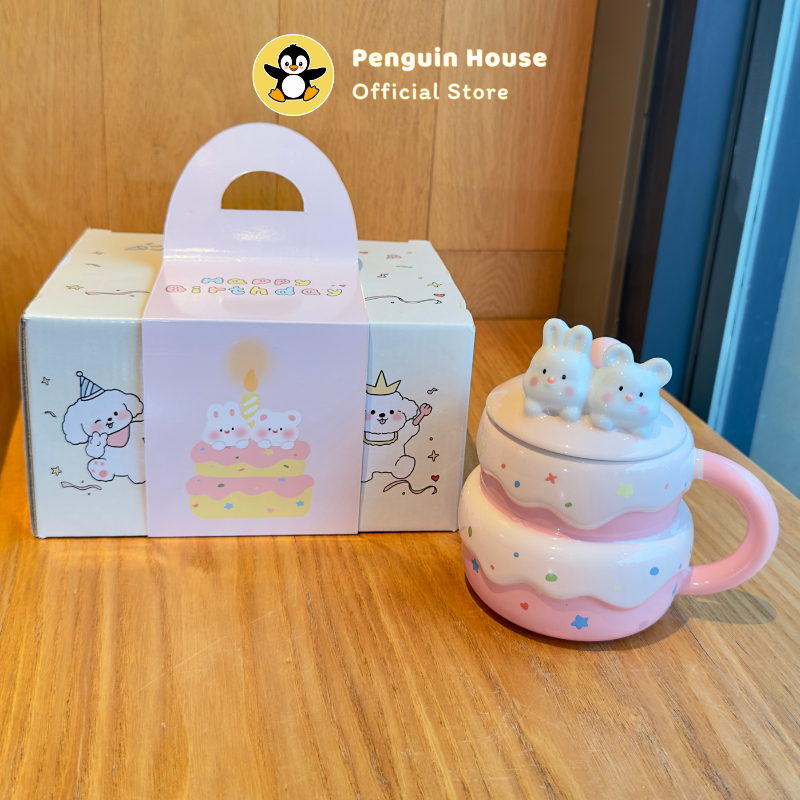 [Penguin] Cốc sứ quà tặng Cake cute 400ml quà tặng sinh nhật bạn gái, ly sứ dễ thương tặng bạn thân_FS1