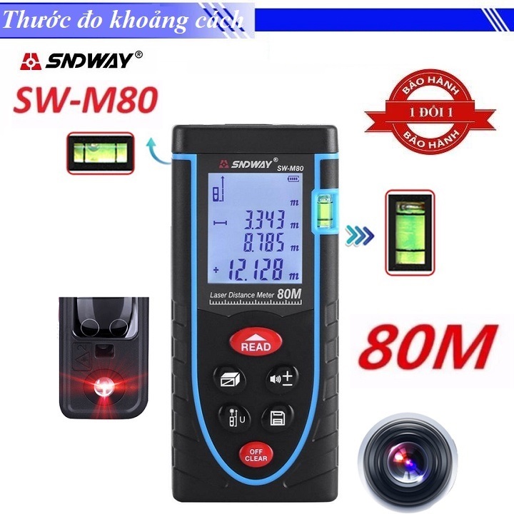[ Chính hãng ] Thước đo khoảng cách bằng tia laser SNDWAY SW-M80 Nhỏ Gọn, Tiện Lợi - Đo khoảng cách 