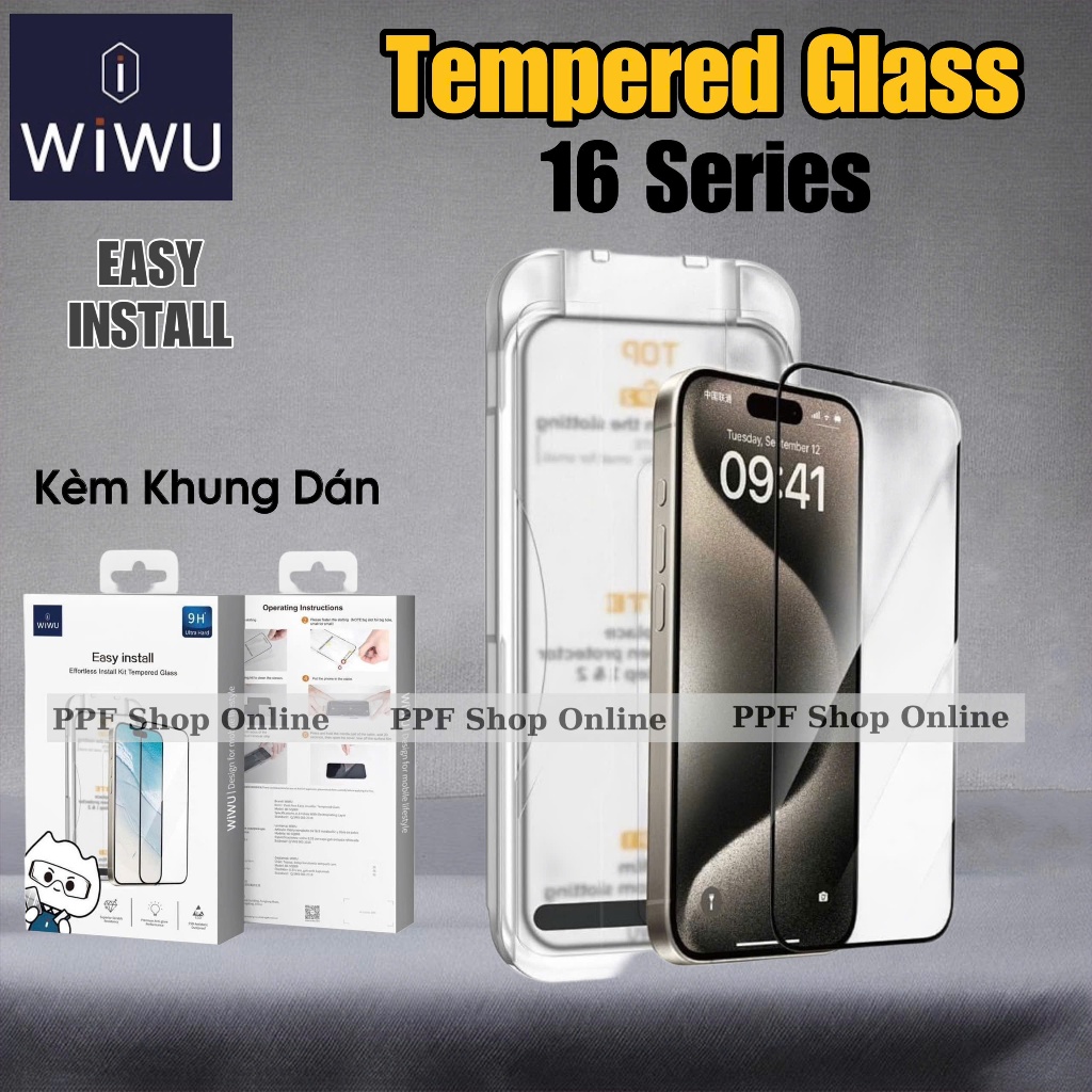Kính cường lực WIWU Easy Install trong bảo vệ màng loa kèm khung tự dán cho IPhone 16 Pro Max , 15 P