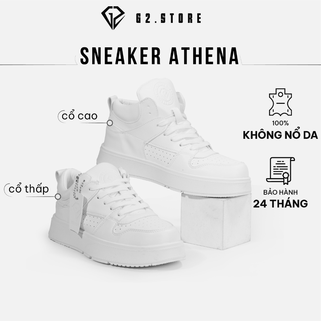 Giày thể thao G2 Athena Sneaker trắng nam, Giày nam cổ cao sneaker nam nữ unisex độn đế tăng cao