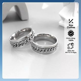 Nhẫn nam titan không gỉ Hiphop TIN Dây Xích Mặt Xoay Kuu Clothes Màu Bạc - Nhẫn Thời Trang Nam Cao Cấp Titan