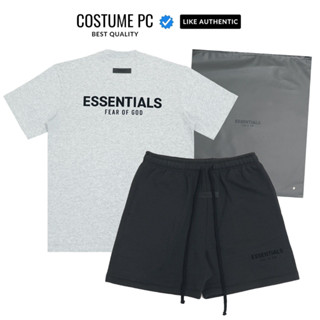 Set Essentials Áo Thun Quần Short FOG SS22 In 3D Nhung Đen Thời Trang Cao Cấp.