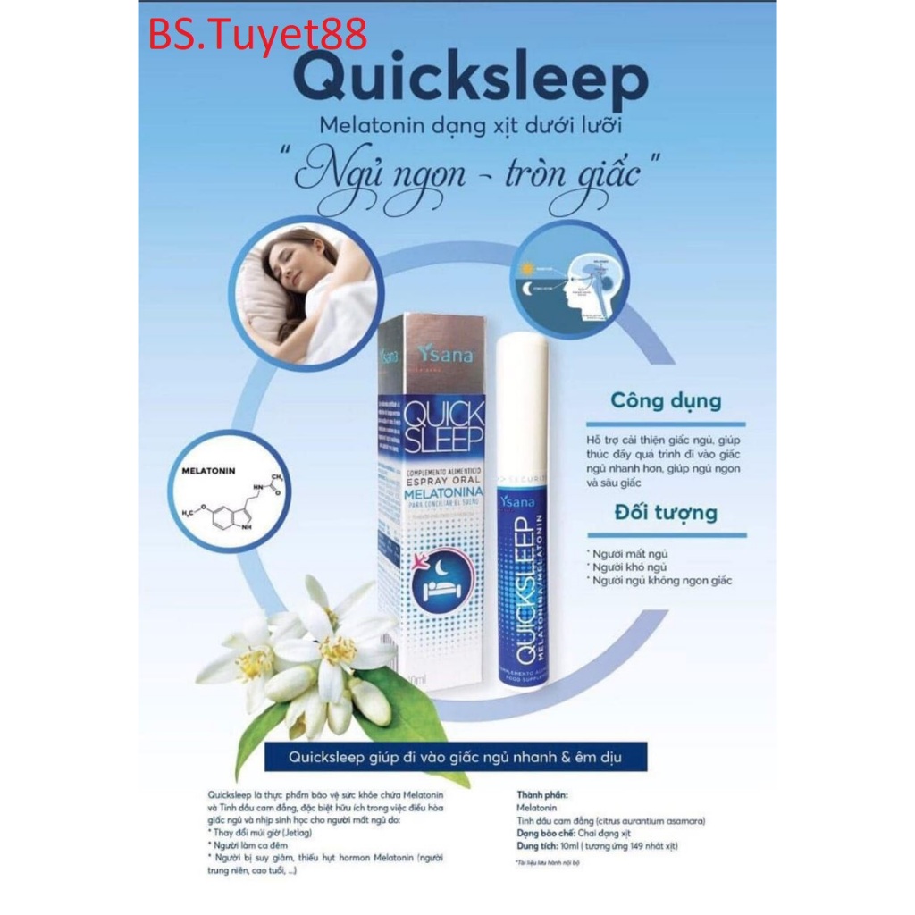 Melatonin xịt ngủ Quick sleep vào giấc nhanh và ngủ tự nhiên hoàn toàn không có tác dụng phụ