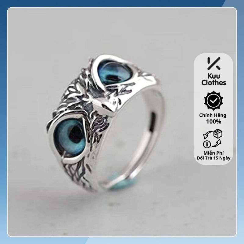 Nhẫn nam titan không gỉ Eagle Ring Mắt Cú Mèo Kuu Clothes Freesize Màu bạc thời trang - Eagle Ring nam nữ đẹp