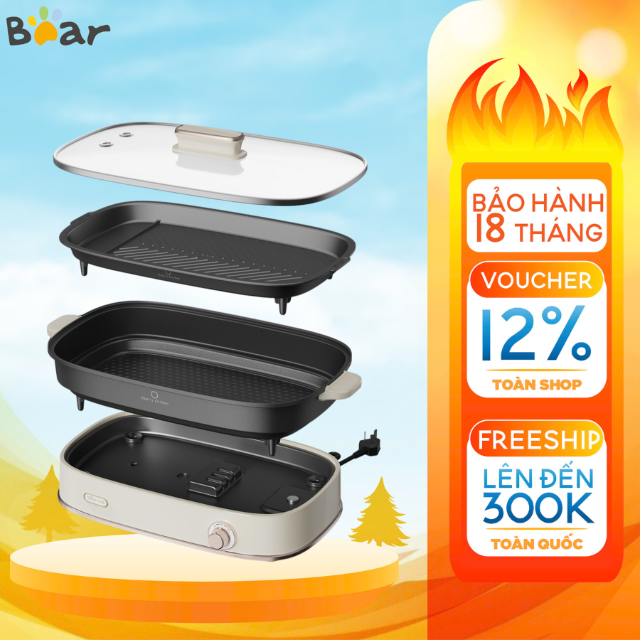 Nồi lẩu nướng điện 2 khay Bear SB-NL45K (DHG-D45G5), 4.5L, 1600W, siêu tiện lơi, Bảo hành 18 tháng